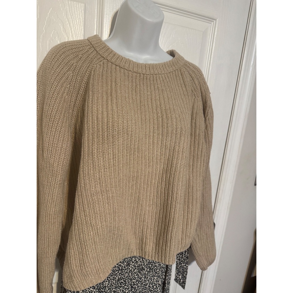 Quince Womens Cotton Fisherman Sweater Tan Beige Shaker Knit Cropped Large